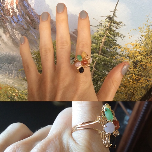 Retired Listing 14K Jade Multi Rainbow Stone Ring - Picture 3 of 8
